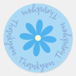 Tack med blomstermärke runt klistermärke