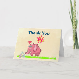 Tack med Glad Rosa Elefant Kort