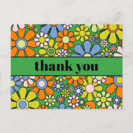 Tack med groovy retro blommönster från 60-70-talet vykort