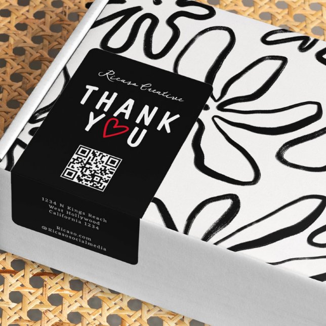 Tack med Kärlek Heart - och QR- kod Fraktsedel (Thank You With Love Heart and QR Code Labels from Ricaso Add your business details including website)