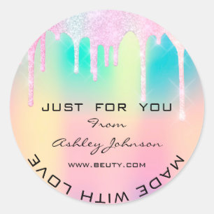 Tack med Kärlek Unicorn Holograph Rainbow Runt Klistermärke