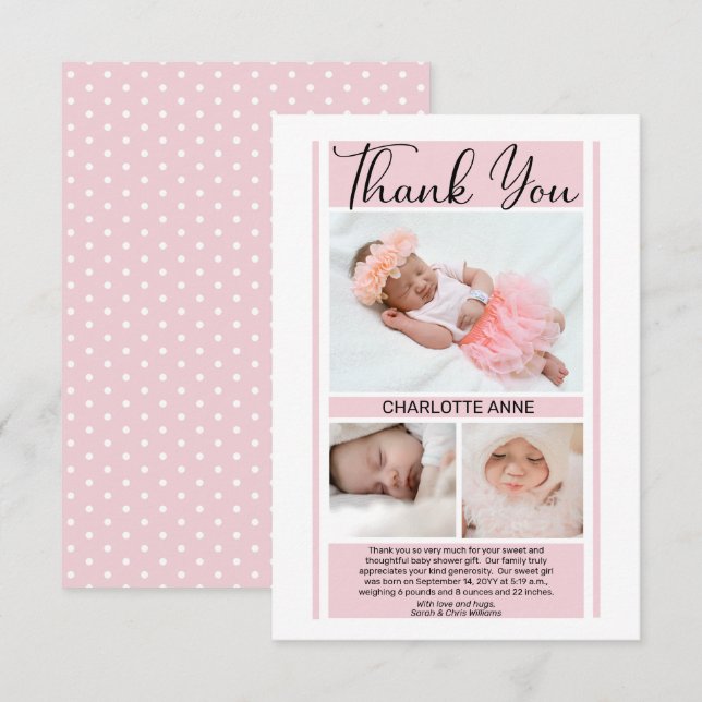 Tack med minimal Rosa Baby Shower Girl Kort (Fram/baksida)