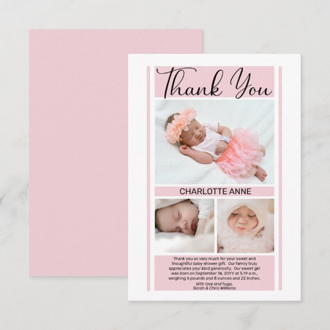 Tack med minimal Rosa Baby Shower Girl Kort (Fram/baksida)