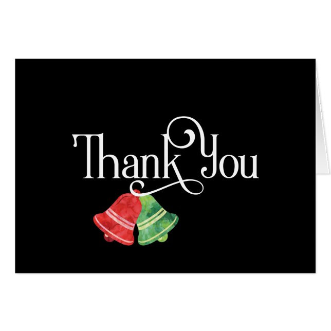 Tack med röda och gröna julklockor hälsningskort (Framsidan Horizontal)