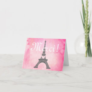 Tack Merci för vattenfärg för Paris Eiffel torn Kort