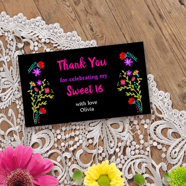 Tack mexikanska Fiesta Blommigt Sweet 16-kort Visitkort (Thank you card from my Mexican Fiesta Floral collection. Message me to create co-ordinating items.
)