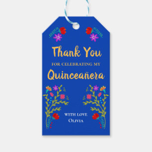 Tack mexikanska Fiesta-Royalet Blue Quinceanera Presentetikett