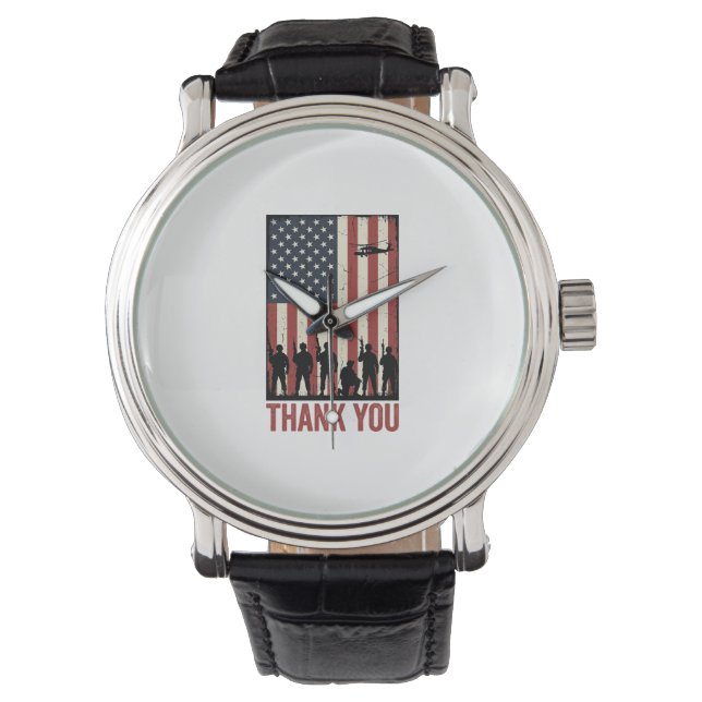 Tack Militär Amerikansk Flagga Tröja Design_1 Armbandsur (Framsida)