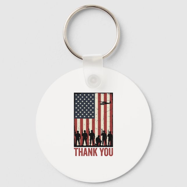 Tack Militär Amerikansk Flagga Tröja Design_1 Nyckelring (Framsida)