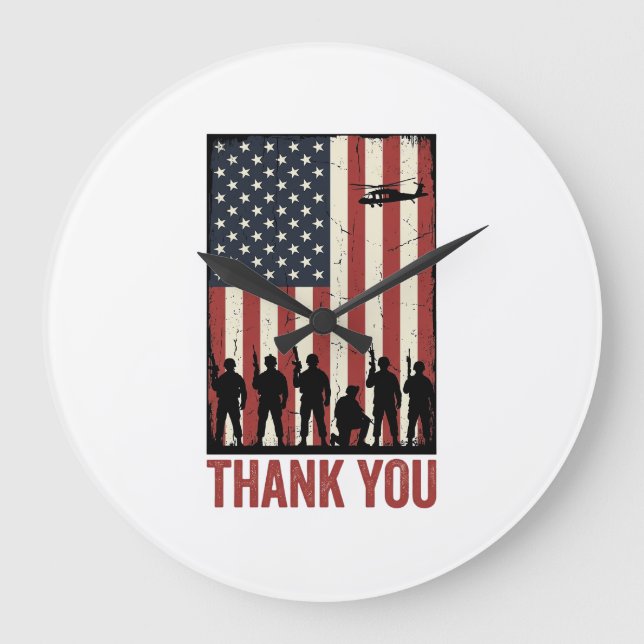 Tack Militär Amerikansk Flagga Tröja Design_1 Stor Klocka (Framsida)