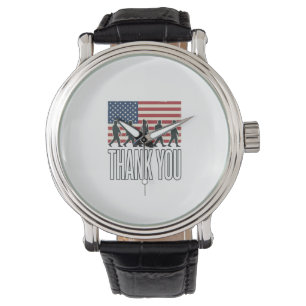 Tack Militär Flagg Silhuett Vintage Tröja D Armbandsur