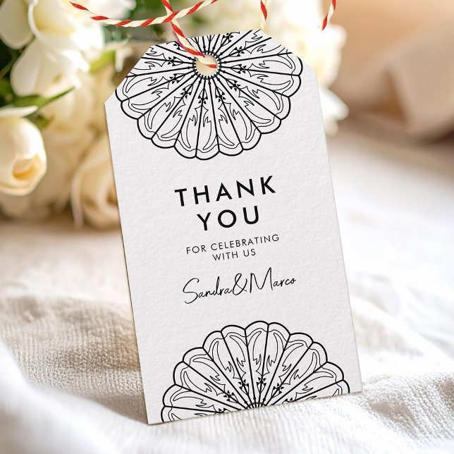 Tack minimalistiskt svart och vitt blomster presentetikett (Skapare uppladdad)