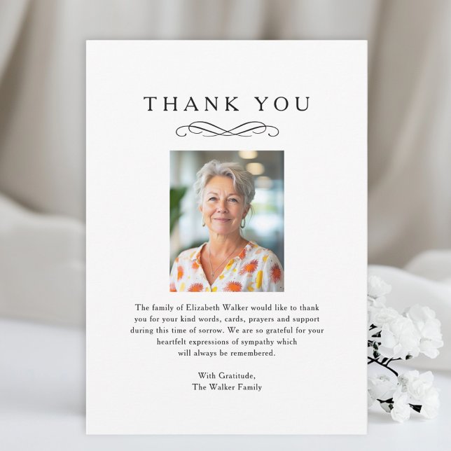 Tack - Minnesbegravning Vit Fotokort Kort (Thank you - Memorial Funeral White Photo Card)