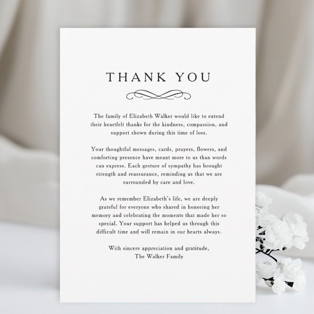 Tack - Minnesgudstjänst Vit Kort (Thank you - Memorial Funeral White Card)
