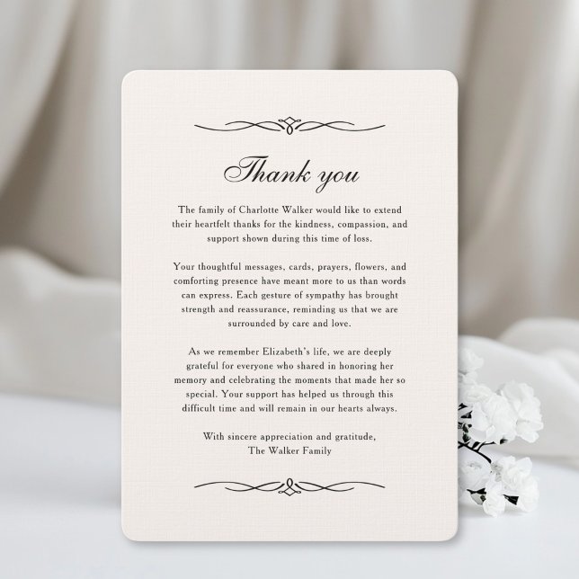 Tack - Minnesmärke efter begravning Beige prydnad  Kort (Thank you - Memorial After Funeral Beige Ornament Card)