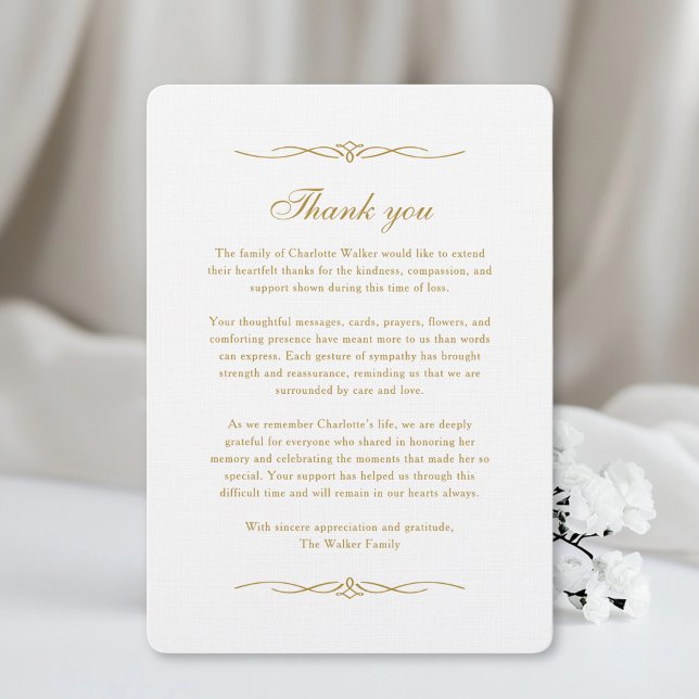 Tack - Minnesmärke Efter Begravning Vit Prydnad Kort (Thank you - Memorial After Funeral White Ornament Card)