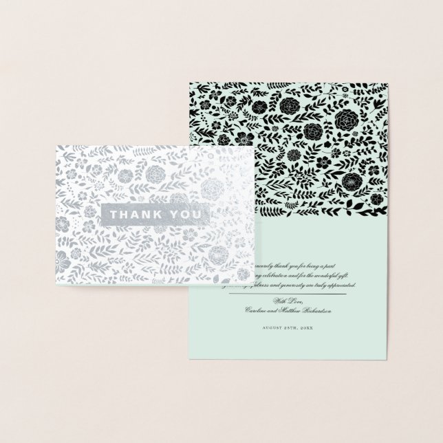 Tack. Mint Black Real Foil Bröllopskort Folierat Kort (Display)