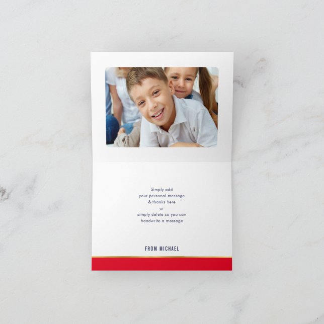 TACK mitzvah modern röd guld-kalligrafi Kort (Inuti)