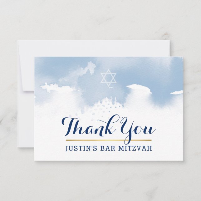 TACK MITZVAH, modern stjärnblå vattenfärg (Framsida)