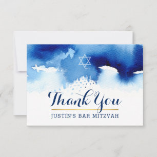 TACK MITZVAH, modern stjärnblå vattenfärg Kort