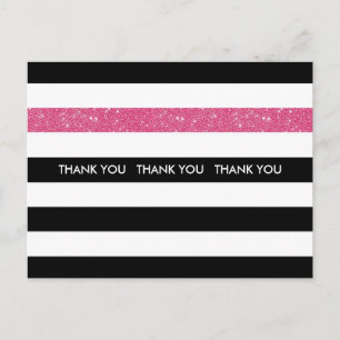 Tack Modern Black White Rand Rosa Glitter Vykort