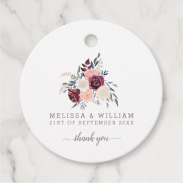 Tack Modern Burgundy Blommig Bröllop Elfenben Gåvor Etiketter