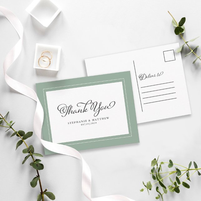 Tack Modern Calligraphy Sage Grönt Vykort (Skapare uppladdad)