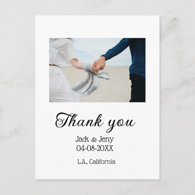 Tack modern enkel bröllopspar namn meddelande vykort (Framsida)