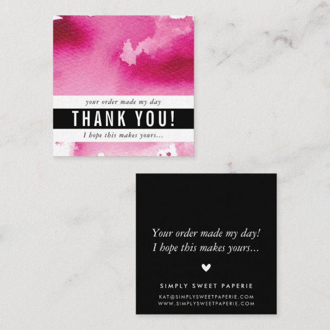 TACK modern, enkel, fetstilt vattenfärgsfärg shock Fyrkantigt Visitkort (Fram/baksida)