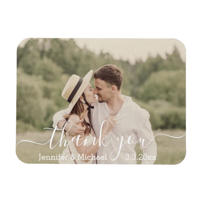tack modern handstil landhochzeitsfoto magnet (Horisontell)
