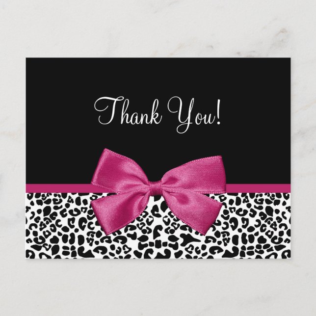 Tack Modern Leopard Vivacious Rosa Ribbon Vykort (Framsida)