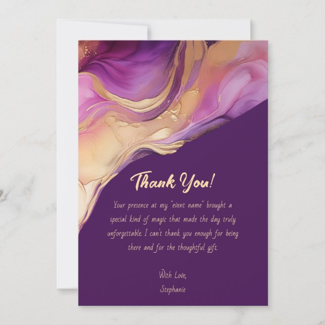 Tack-Modern Lila Rosa och Guld Inbjudningar (Framsida)