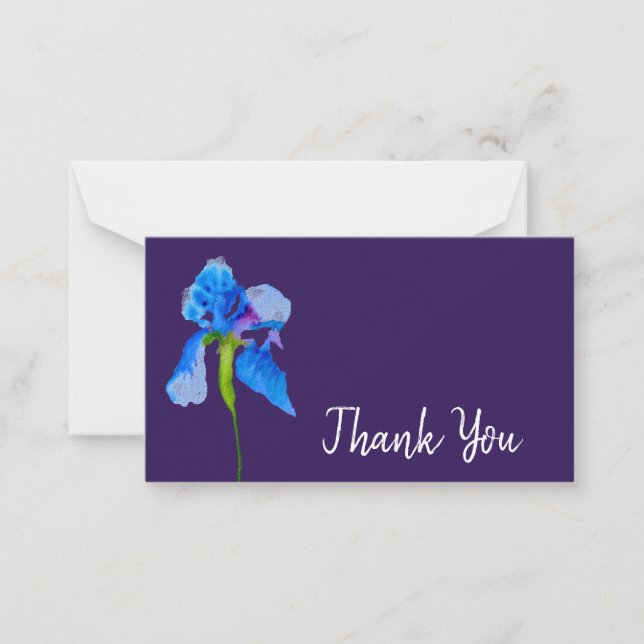 Tack - modern vattenfärgsart för blå blomma anteckningskort (Framsida)
