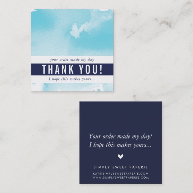 TACK modern vattenfärgsblått coola Fyrkantigt Visitkort (Fram/baksida)