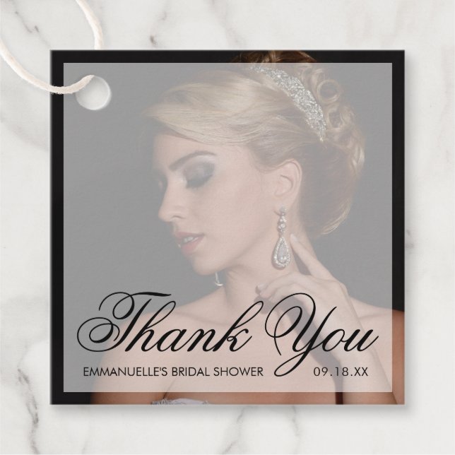 Tack Moderna Svarta Foto Bröllopsdusch Gåvor Etiketter (Framsida)