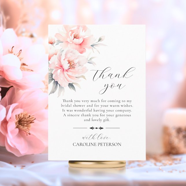 TACK MÖHIPPA  ROSOR KORT (THANK YOU BRIDAL SHOWER BLUSH PINK PEONIES)
