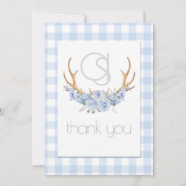 Tack - Monogram Blue Gingham Blommigt BOHO Kort