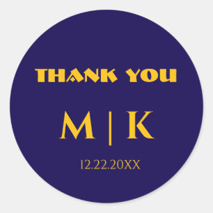 Tack Monogram Bröllop Guld Gult Blue Runt Klistermärke