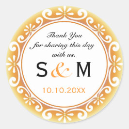 Tack Monogram bröllopsfavoritetiketter - Swirls Runt Klistermärke