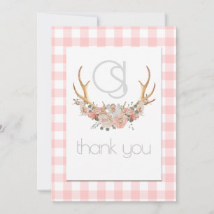 Tack - Monogram Coral Gingham Blommigt BOHO Kort