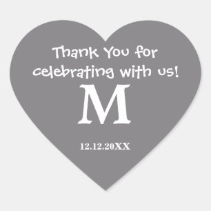 Tack Monogram-märke:Stål Grått Hjärtformat Klistermärke