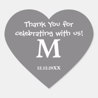 Tack Monogram-märke:Stål Grått Hjärtformat Klistermärke