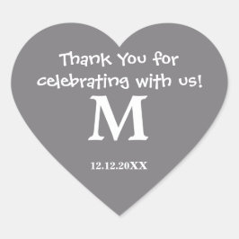 Tack Monogram-märke:Stål Grått Hjärtformat Klistermärke