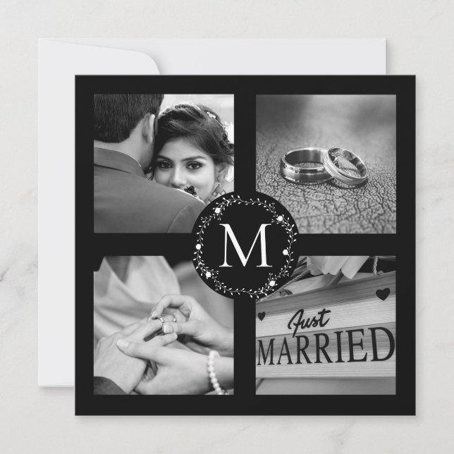 Tack Monogrammerad Bröllopsfotocollage Inbjudningar (Framsida)