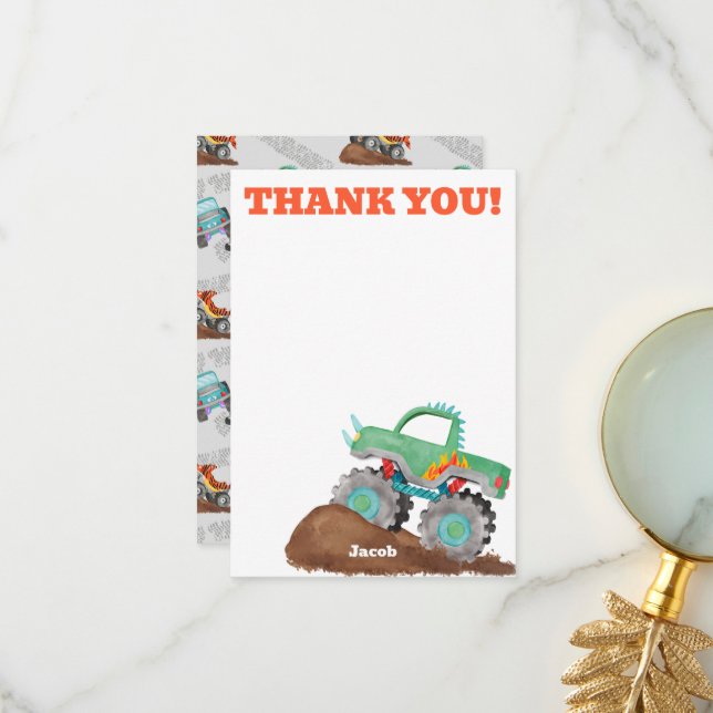 Tack Monster Lastbil Birthday Bash Watercolor (Fram/Back In Situ)