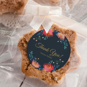 Tack! Mörk blått, Elegant, Whimsique Flowers Runt Klistermärke