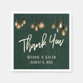 Tack Mörk grönt Rustic Wood w/Edison Ljus Pappersservett