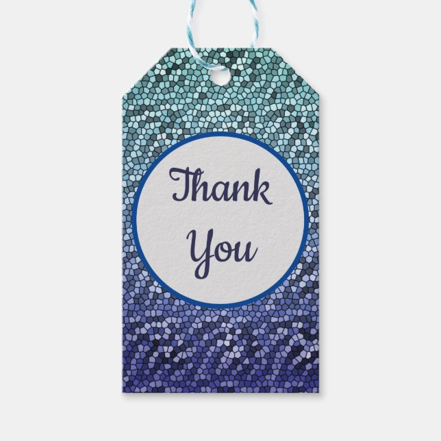 Tack Mosaic Abstrakt Blue Gratitude Presentetikett (Framsidan)