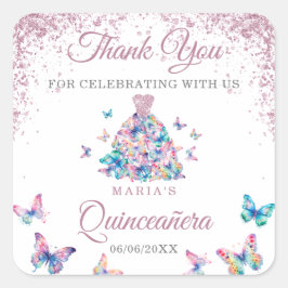 Tack Moukling Butterflies Gown Quinceanera Fyrkantigt Klistermärke