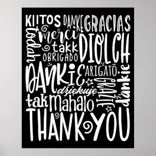 tack Multi Languages Company White på Black Poster